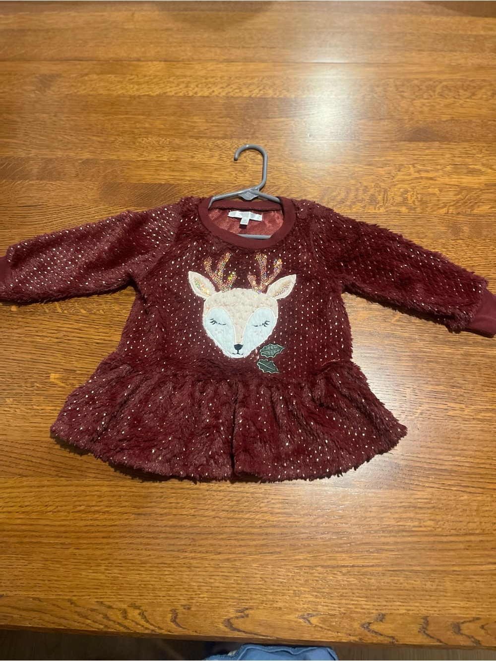 Tahari Maroon Faux Fur Fuzzy ReinDeer Peplum Top Girls Size 2T Christmas